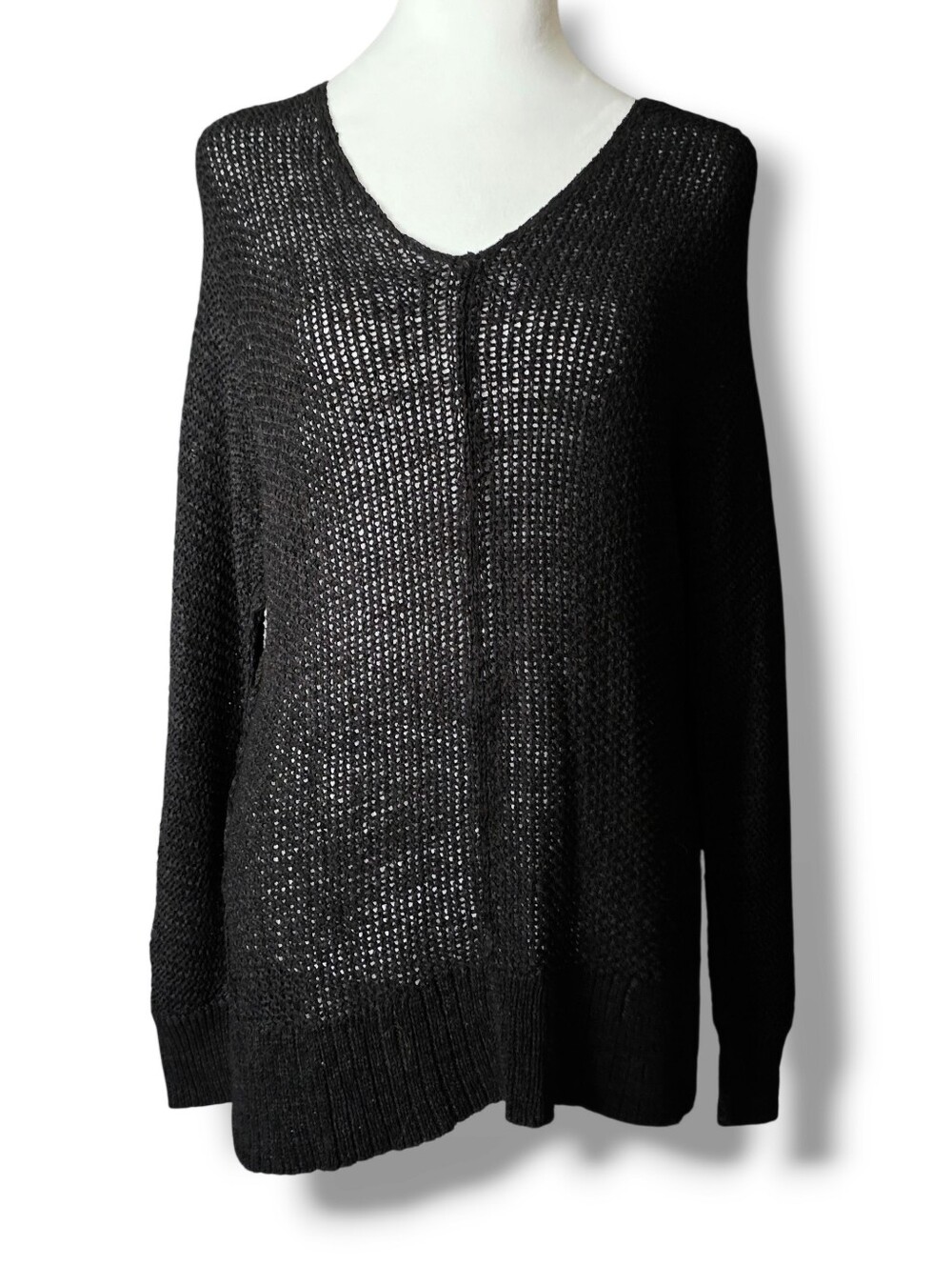Universal Thread Women's V-Neck Oversized Open Knit Black Sweater - Size XS